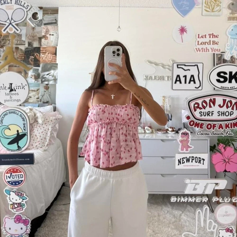 pink floral grey bandit tank top - Picture 2 of 6